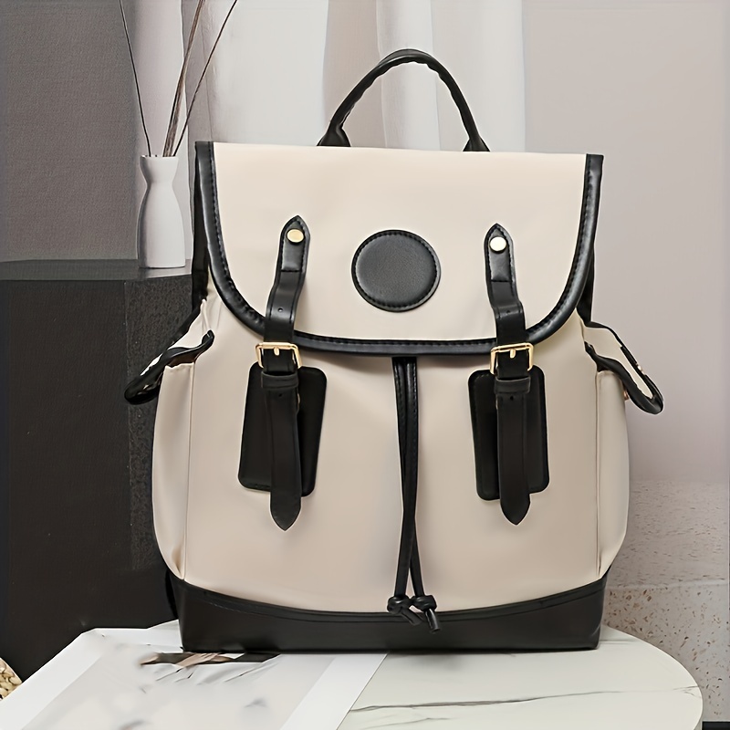 British Style Color Contrast Backpack Fashion Drawstring Temu