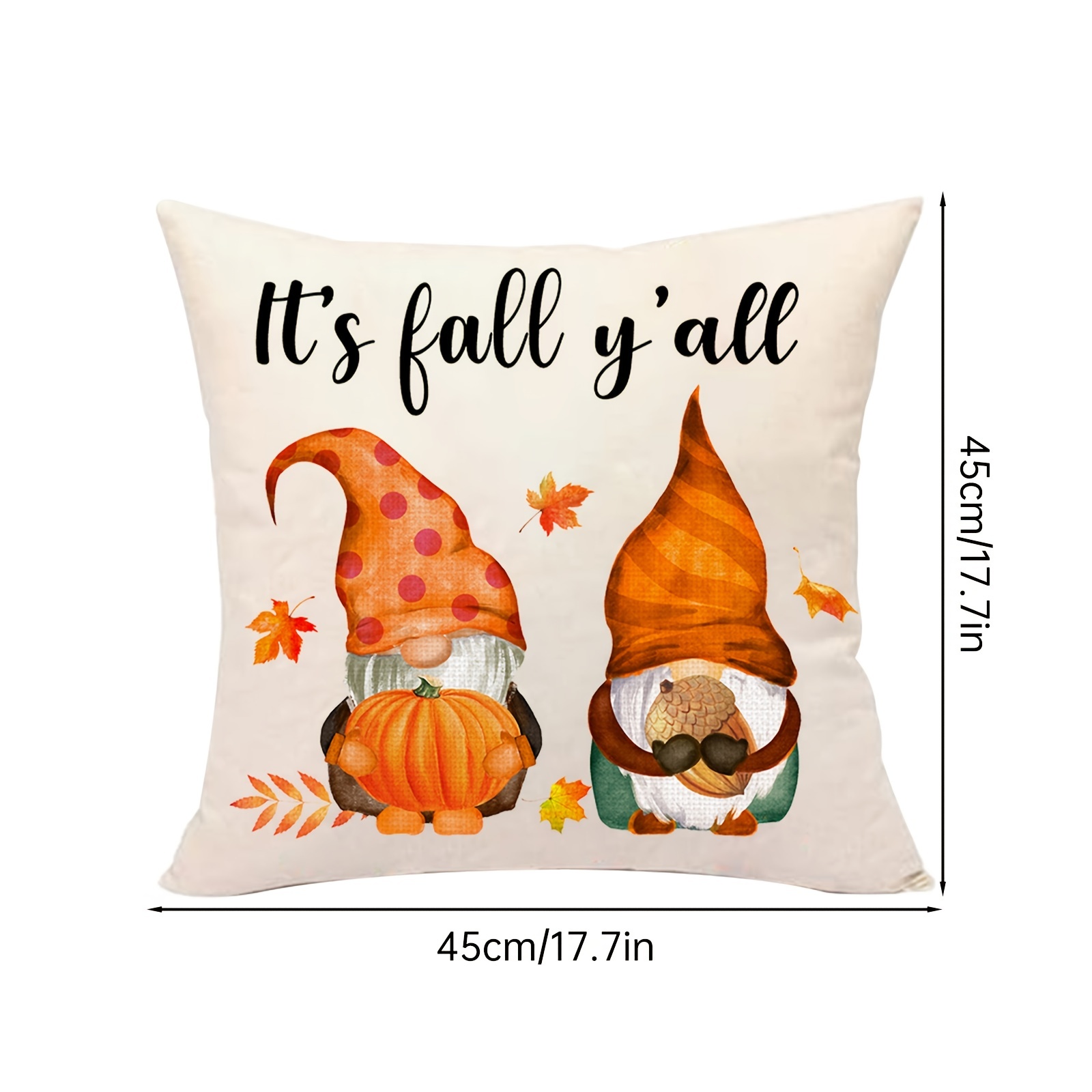 Fall Gnome Pillow Covers 18x18 Set of 2, Thanksgiving Pumpkin Buffalo Check  Throw Pillow Covers Maple Leaves Orange Pillowcase Autumn Decorative