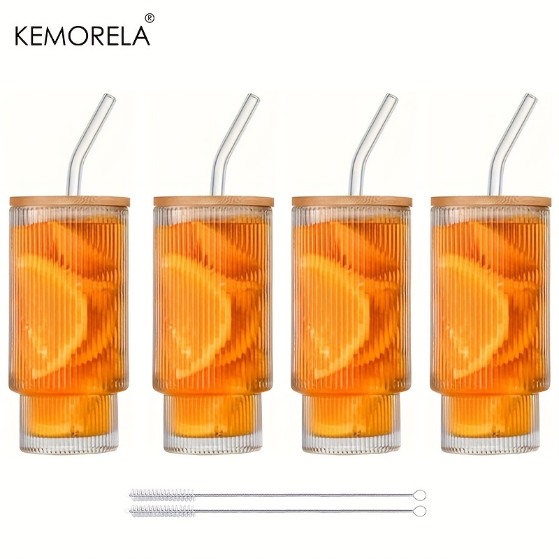 Kemorela, Romantic Highball Ribbed Drinking Glasses, Embossed Glassware,  Clear Drinking Glass Cups With Bamboo Lids And Straws, Vintage Drinking  Glasses For Beer, Cocktail, Soda, Beverage, Birthday Christmas Gifts For  Women - Temu