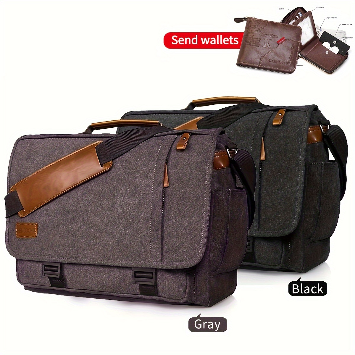  Messenger Bag For Men,Water Resistant Unisex Canvas Shoulder  Bag Fits 14 Inch Laptop Satchel Crossbody Bag for Work and College