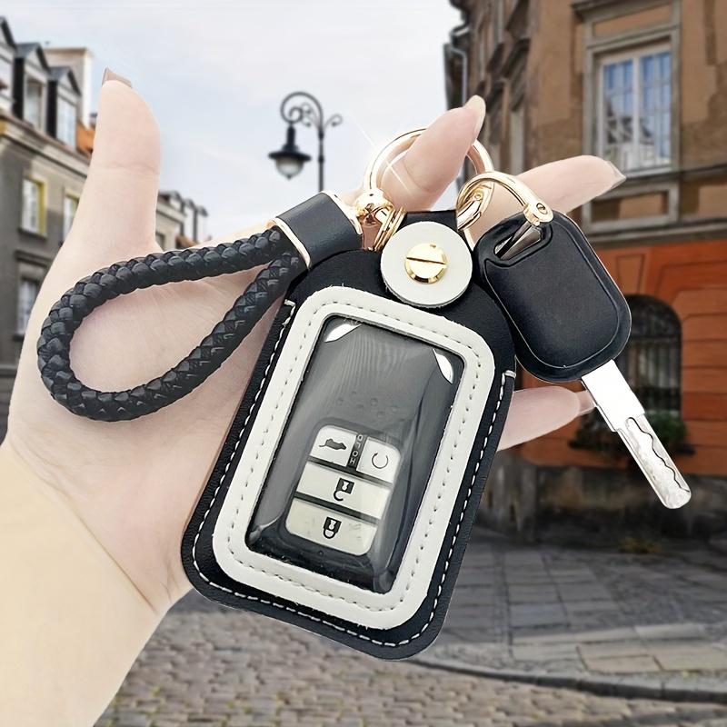 Leather Car Key Case Universal Key Fob Holder Bag with Key Chain