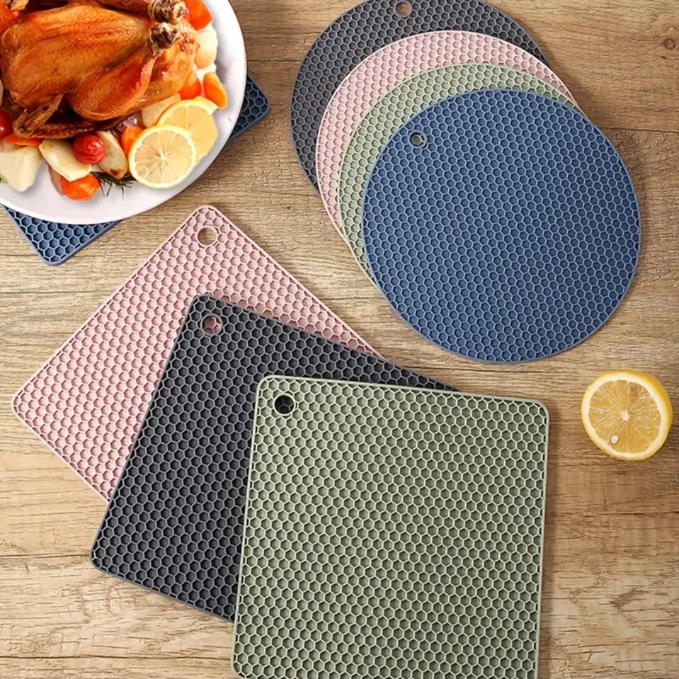 

1pc Placemat, High Temperature Resistant Silicone Honeycomb Heat Insulation Table Pad, Solid Color Cup Mat, Square Round Pot Mat, Non-slip Table Pad, Kitchen Supplies