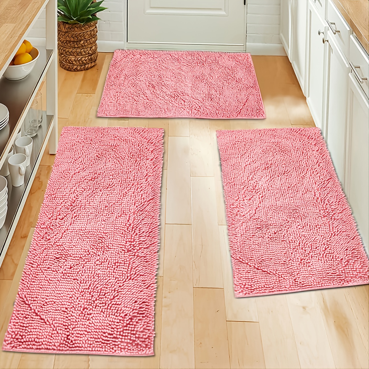Tappetino da bagno in ciniglia da 1pc, tappeto morbido rosa peloso tinta  unita tappeto assorbente antiscivolo, per la decorazione della stanza da