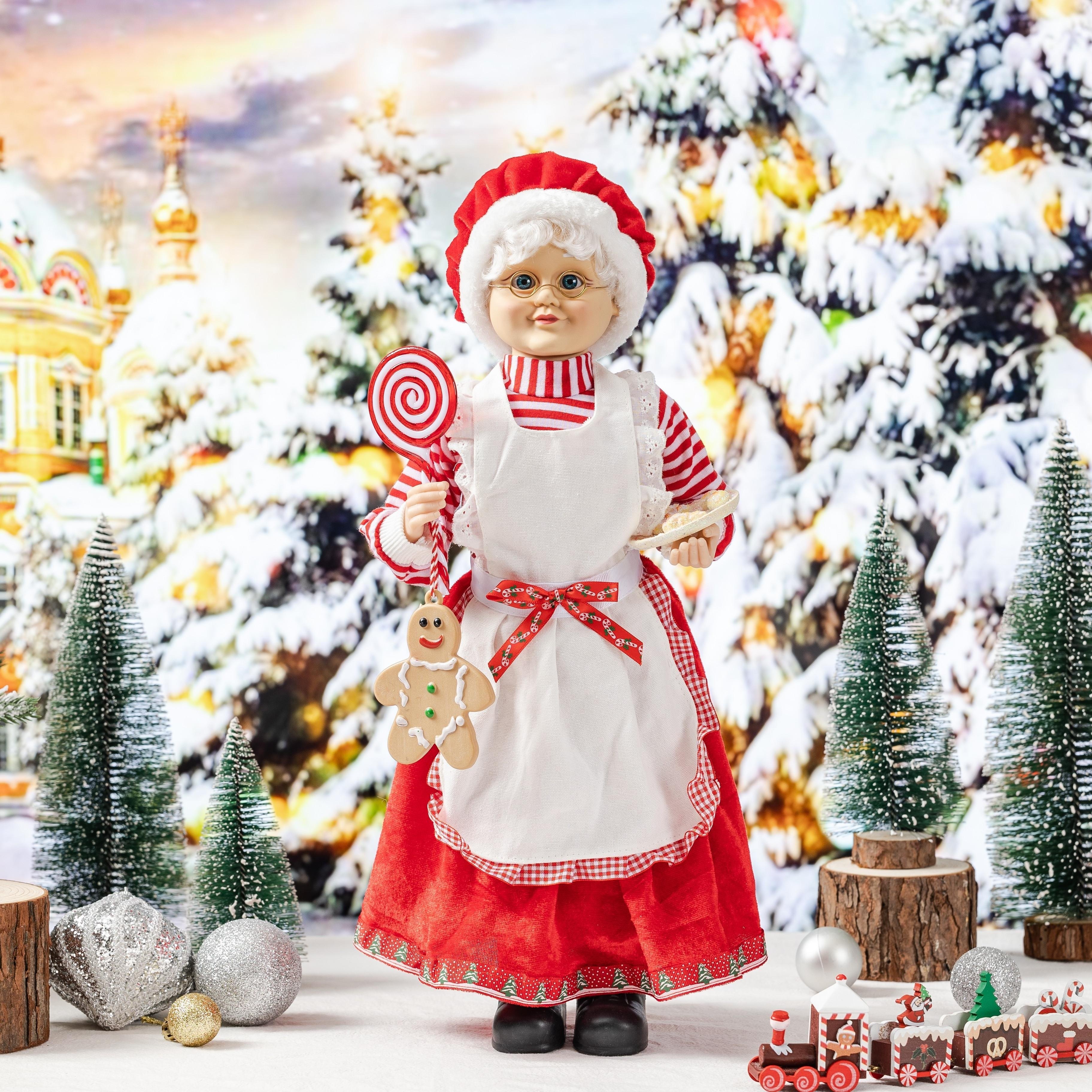 1pc Candy Kitchen Mrs. Claus Decoration, Multi-color Christmas Classic Red Stripe Chef Mrs. Claus Figurines Doll Accessories Ornament, Gift Standing Statue Figure ,Home Xmas Decor Christmas Decoration, Xmas Decoration Decor Christmas Gift