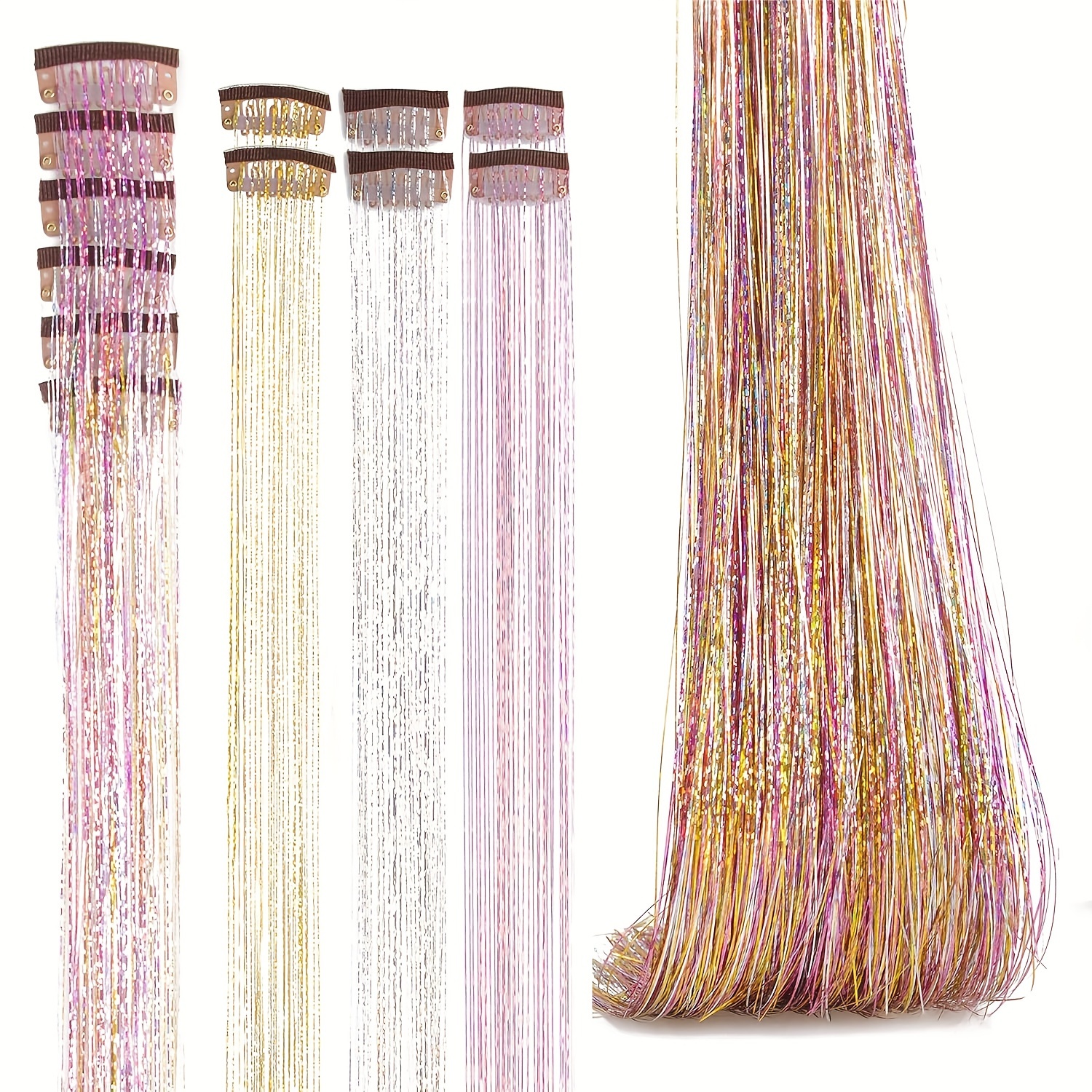 Clip in Hair Tinsel Heat Resistant 19.6 Inch Fairy Hair Extension Tinsel  Kit Glitter Hair Tensile Clip in on Sparkling Shiny Colorful Hair  Accessories