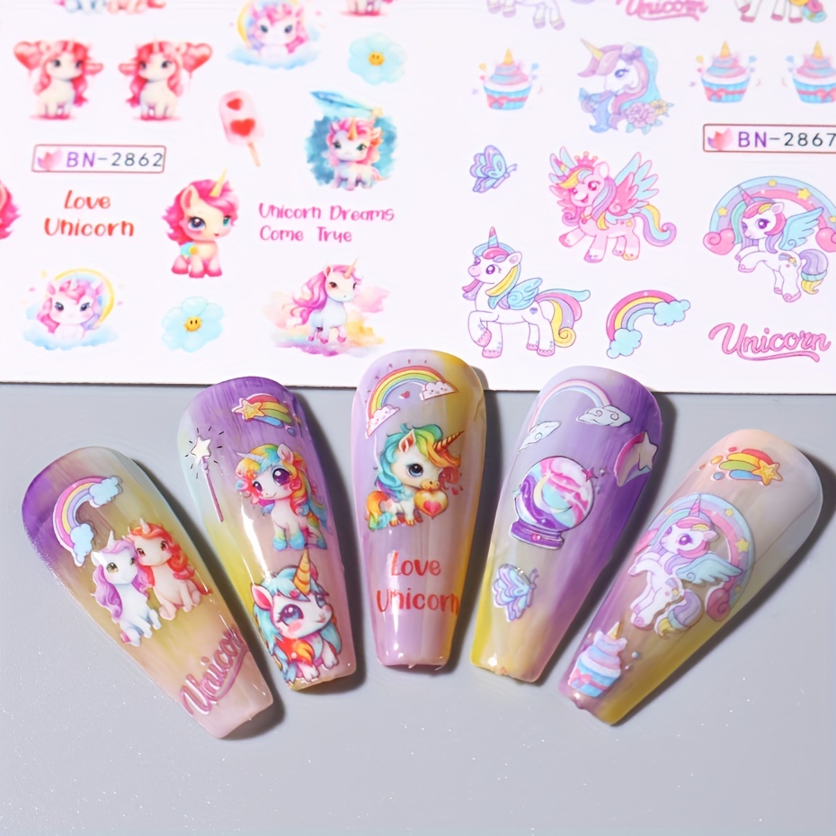 Calcomanías Arte Uñas Unicornio Niñas Lindos Suministros - Temu