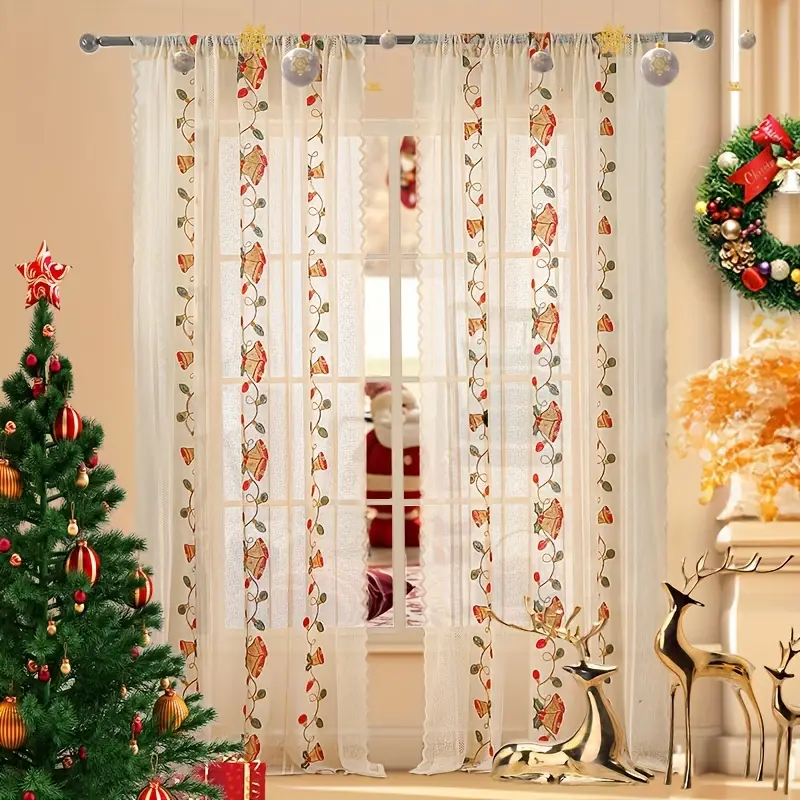 1 Panel Red Bell Curtains Christmas