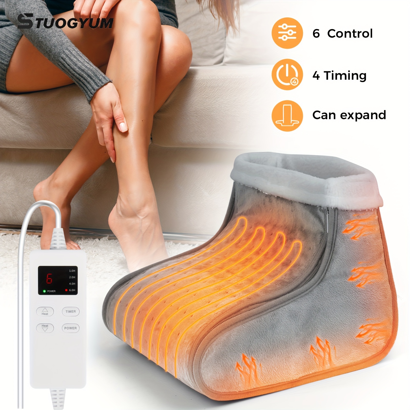 Calentador eléctrico de pies, máquina eléctrica de calor de pies para  hombres y mujeres con 3 ajustes de temperatura, lavable a máquina, apagado