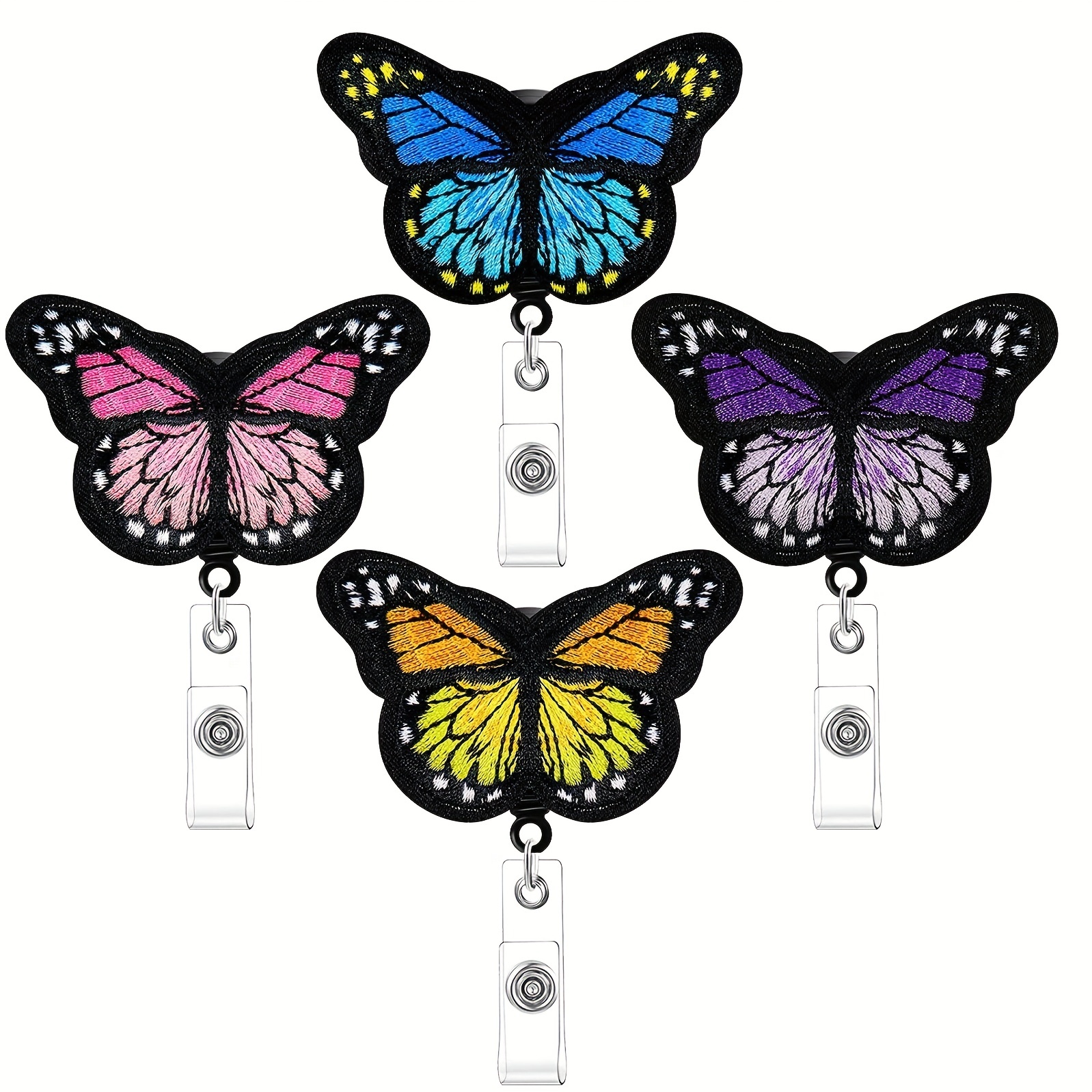 1Pc Cute Butterfly Acrylic Resin Quicksand Badge Reel Retractable