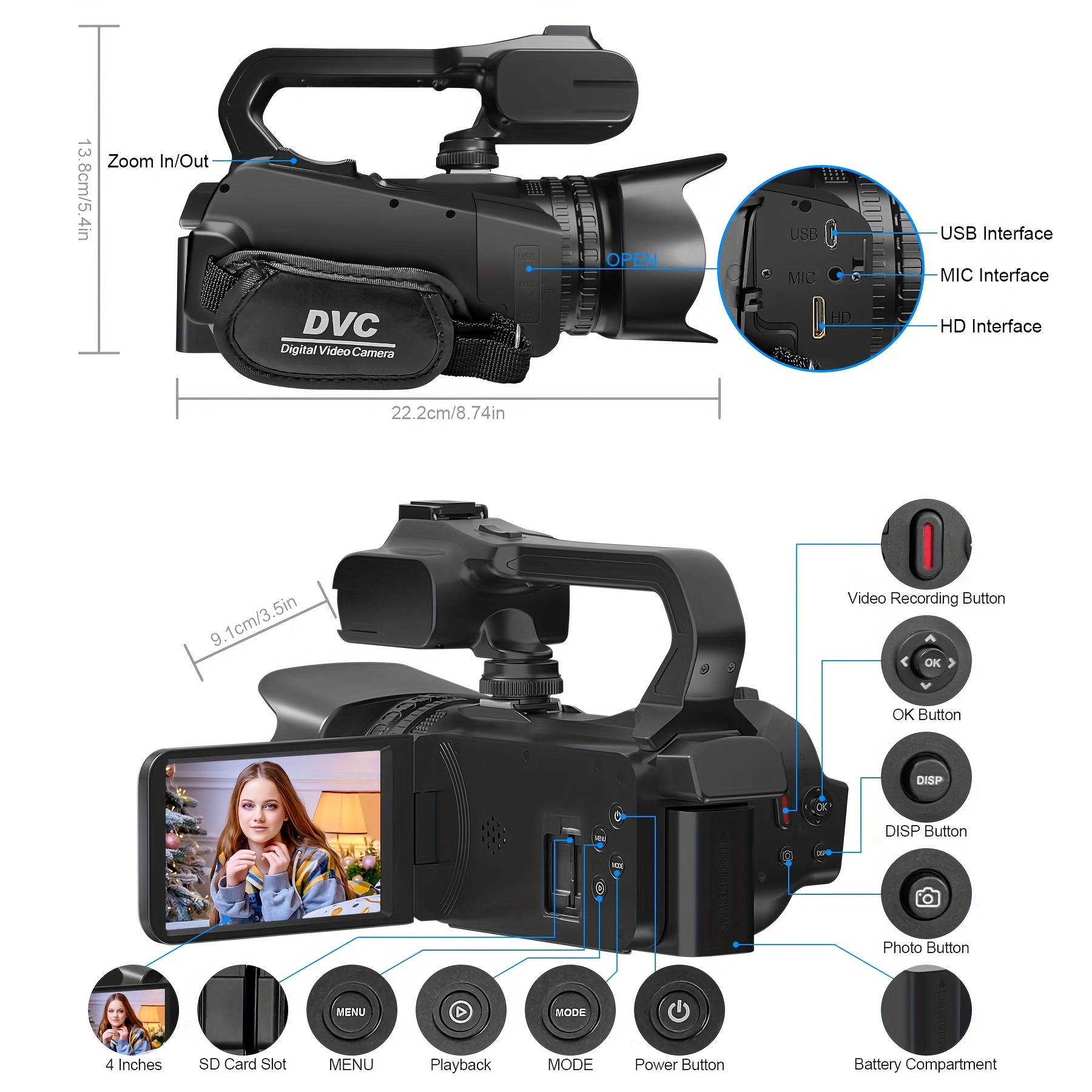 4k Video Camera Camcorder Ultra Hd 30fps Vlogging Camera For - Temu Germany
