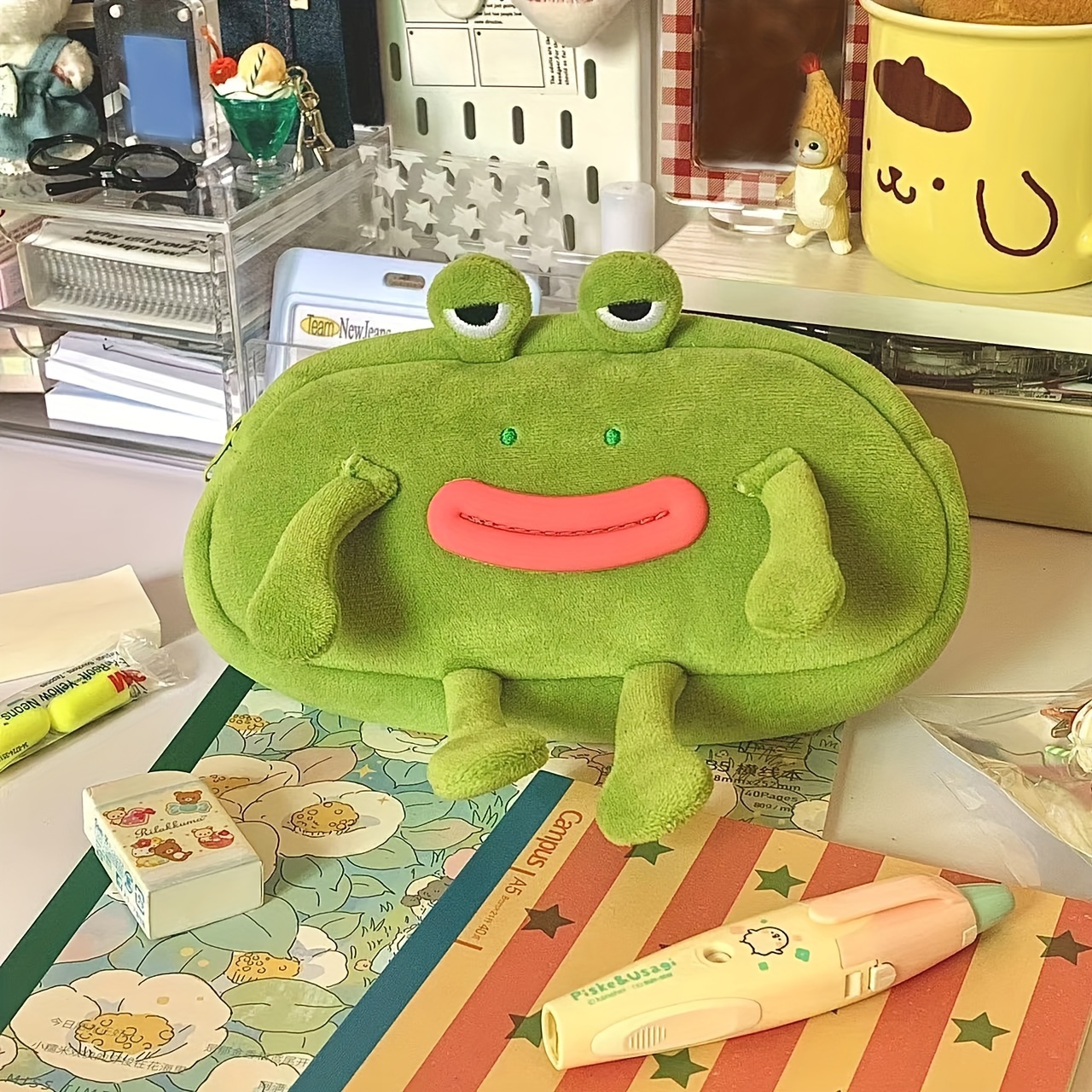 Cute Anime Pen Organizer Bag Big Mouth Frog Pen Bag Large Capacity Cosmetic  Pouch Pencil Cases Plush Zipper Creative Stationery - AliExpress