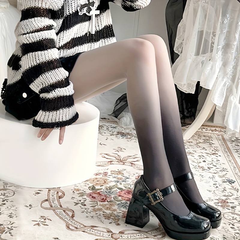 1 Pair Cute Heart Pattern Jacquard Tights For XS-M * JK Style High Waist  Footed Pantyhose, Women's Stockings & Hosiery
