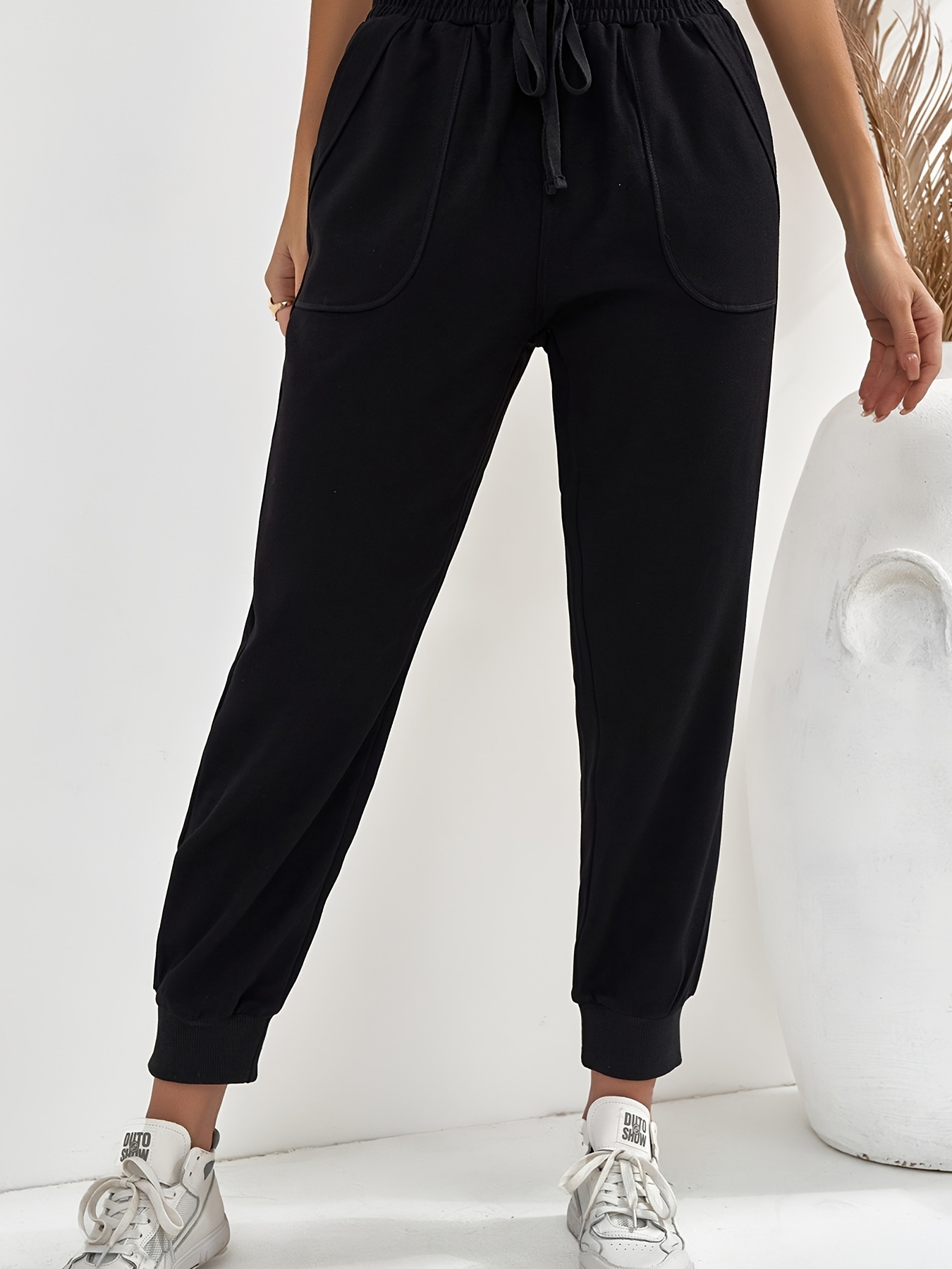Sweat Pants for Womens Drawstring Jogger Workout Trousers Solid