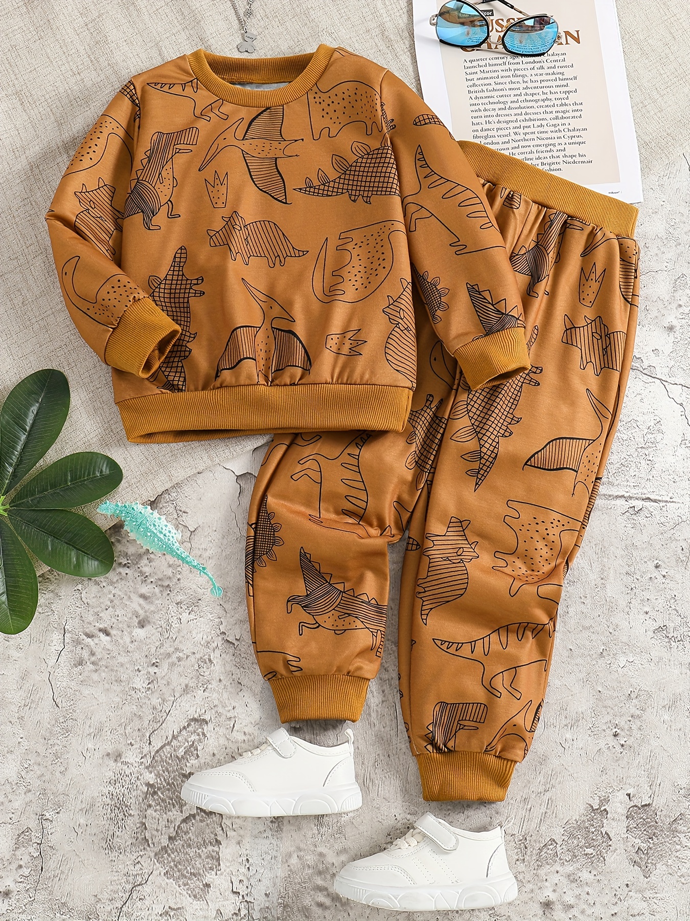 Boys Dinosaur Print Sweatshirt And Cargo Pants Set Casual Temu