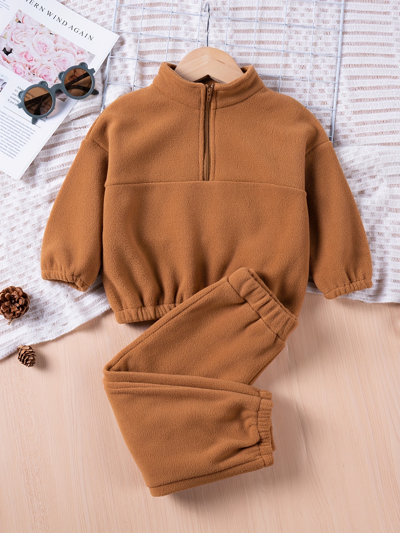 Girls' Polar Fleece Hoodie Outfit Solid Half Zip Sweatshirt - Temu Canada