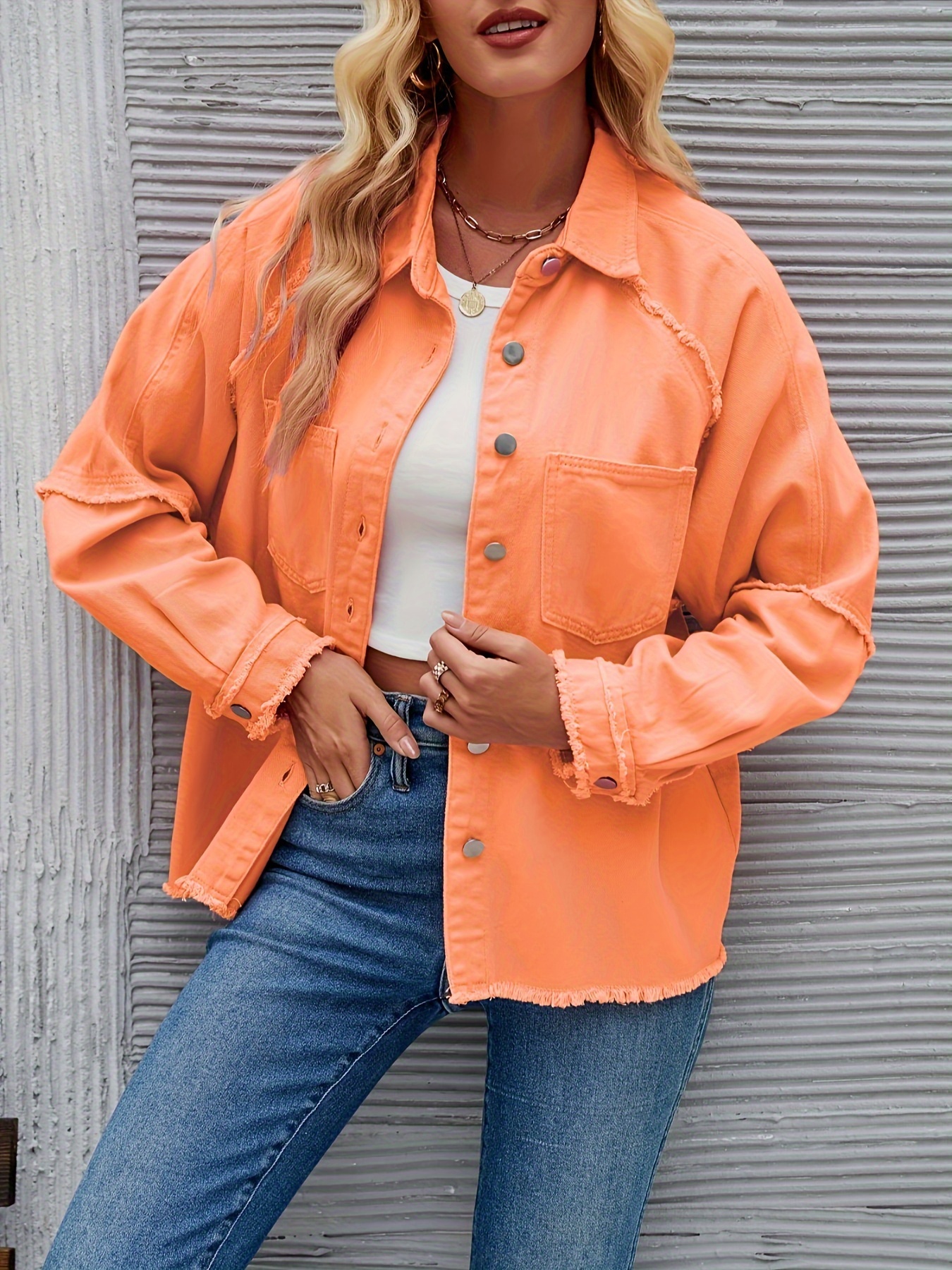 Orange jean jacket clearance womens