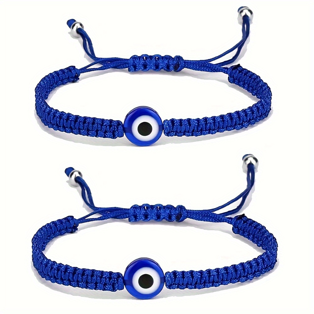 2pcs Adjustable Red Black Rope Braided Bracelets Blue Evil