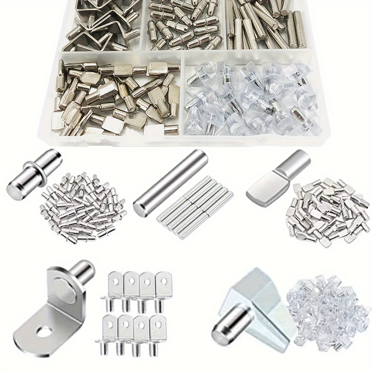 104Pcs Shelf Pins Kit,4 Styles Nickel Plated Shelf Support Pegs,Bookshelf  Pegs for Shelves,Cabinet Shelf Bracket Pegs Shelf Pins Holders for Kitchen  Furniture & Closet (5mm & 1/4inch) : : Home & Kitchen