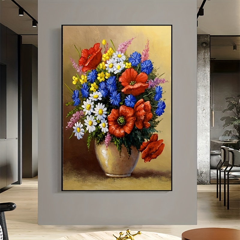 1pc 5d Diy Artificial Full Round Diamonds Painting Set For Adults Beginners  Frameless Flowers Pattern Diamonds Art For Home Wall Decoration And Gift