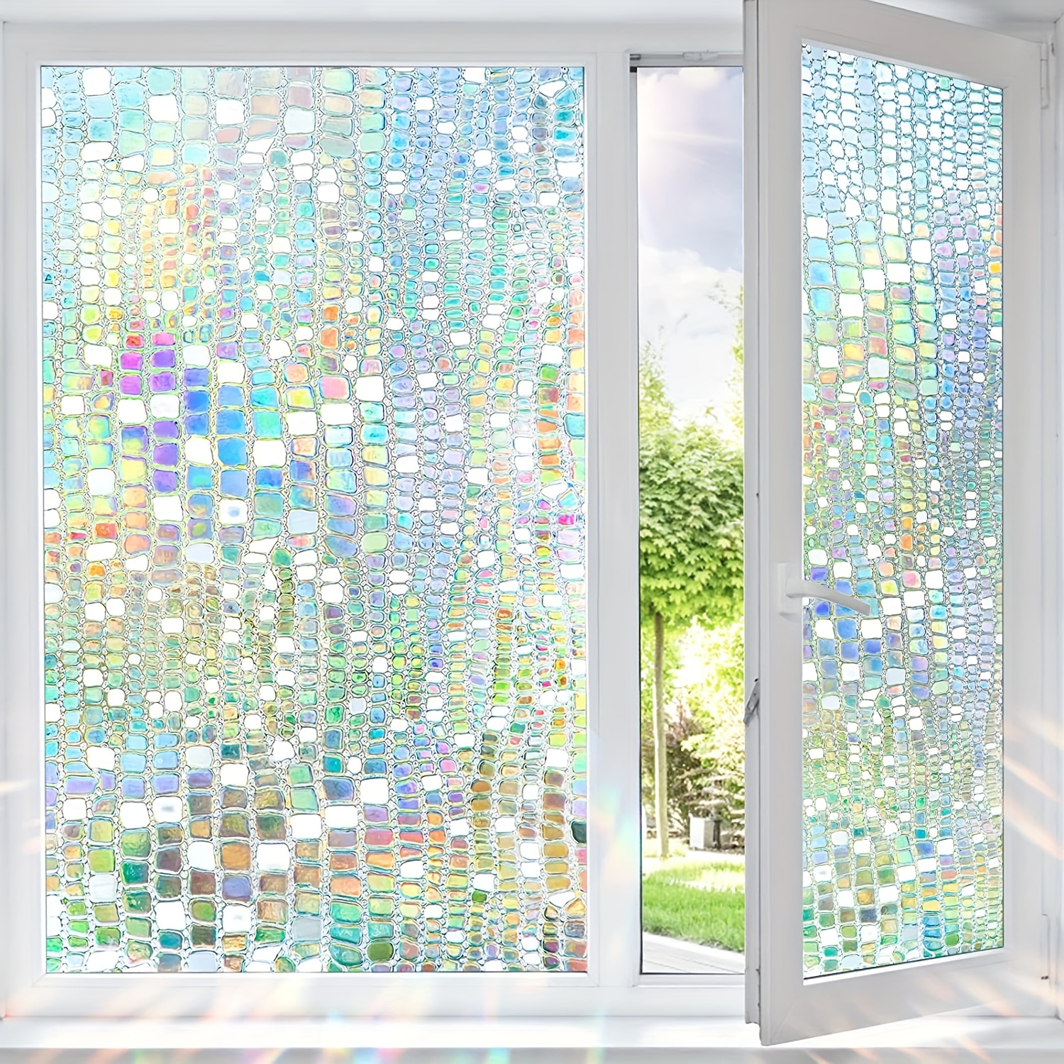 

1pc Privacy Window Film Stained Glass Rainbow Clings Window Tint Sun Blocking 3d Decorative Static Window Sticker For Home Bathroom Living Room Decor