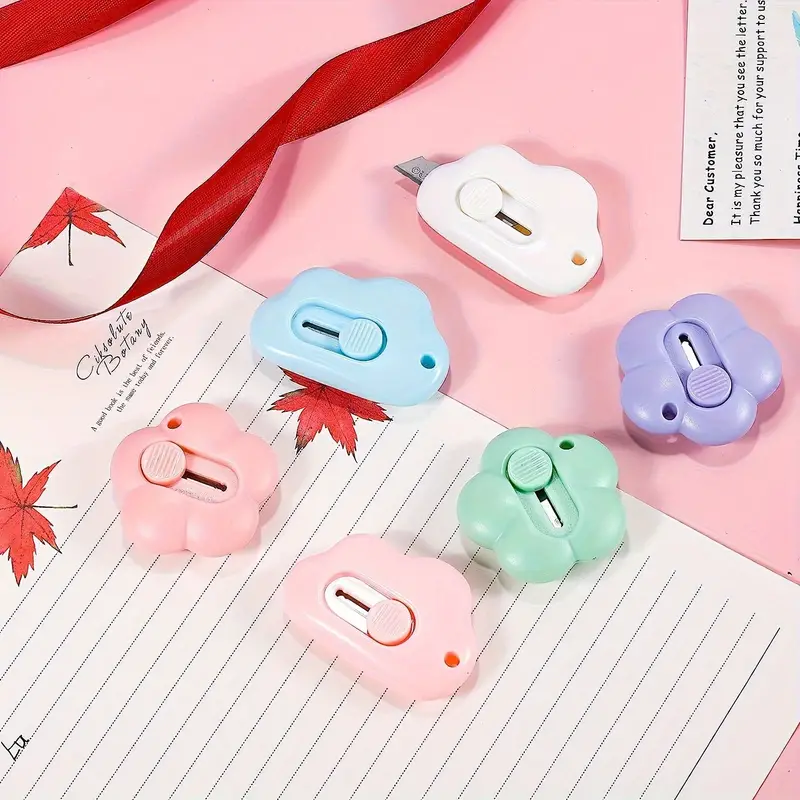 Cute Box Cutter Mini Utility Knife Kawaii Cloud And Flower Shaped Box Cutter  Retractable Letter Opener Portable Box Package Opener Tool Cutter With  Keychain Hole For Cutting Envelopes - Temu