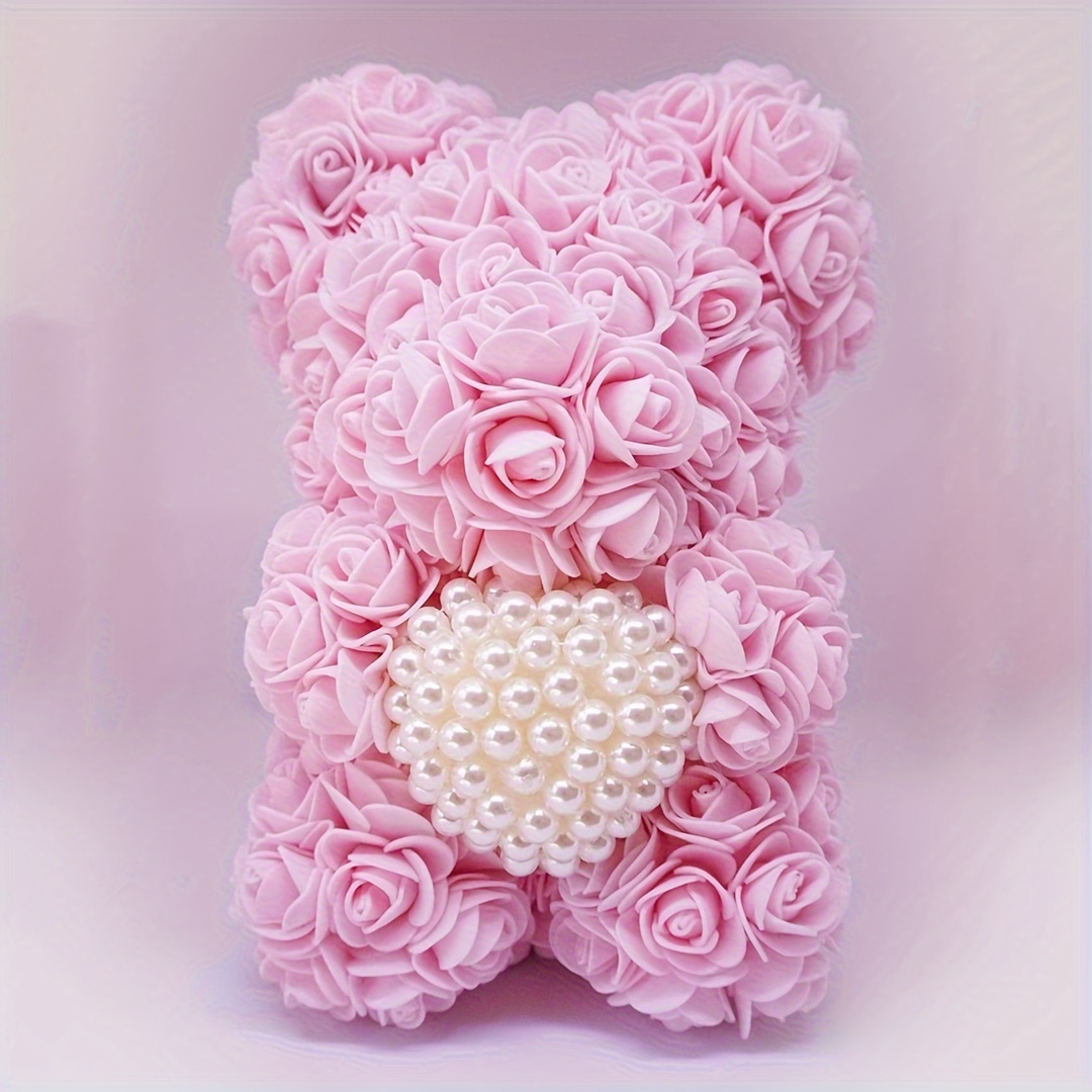 

1pc Artificial Rose Flower Bear - Eternal Flower Rose Bear - Pearl Heart Rose Bear For Christmas/valentine's Day/mother's Day Gift (without Box)