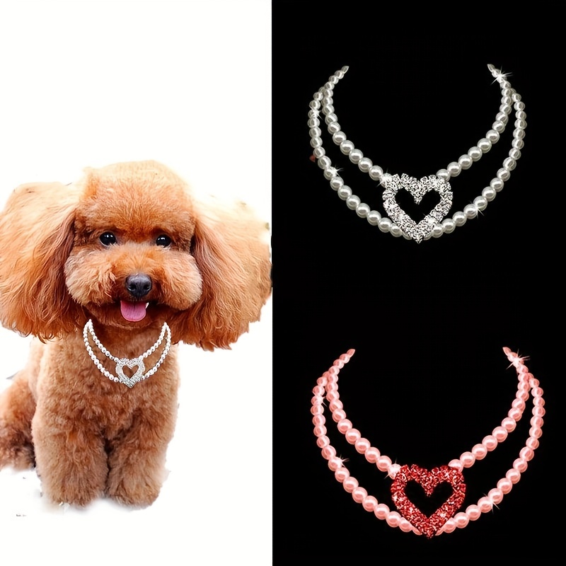 Artificial Pearl Dog Cat Necklaces, Small Dogs Cats Collar With Crystal Love  Pendant, Pet Puppy Dog Necklace, Adjustable Dog Jewelry For Pet Small Girls  Cats - Temu