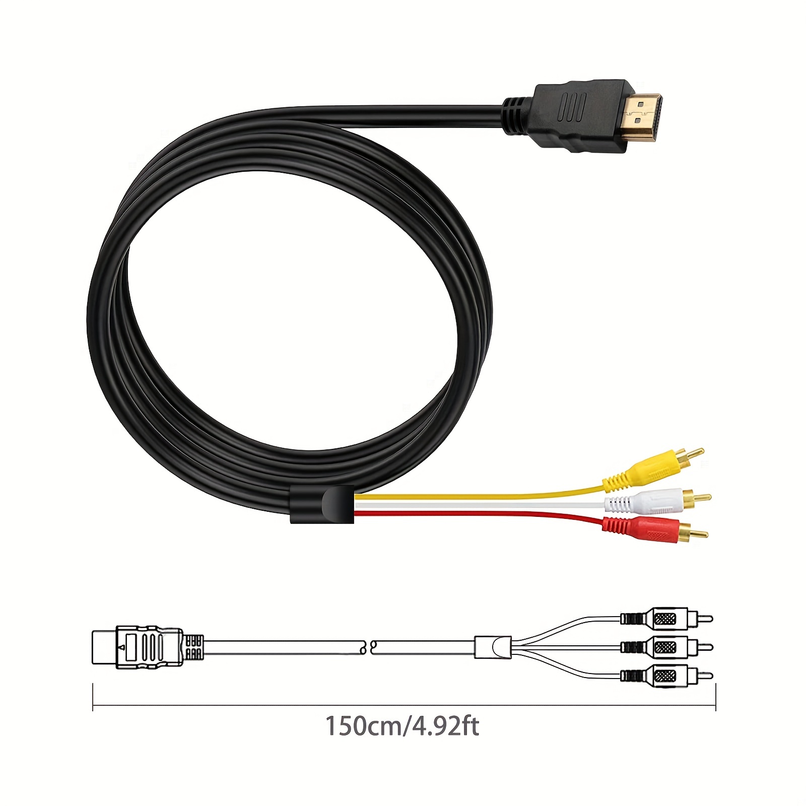 HDMI Male to 3 RCA Male 1080P Video Audio AV Adapter Cable,HDMI Converts to  Composite S-Video RCA Plugs Adapter Cord for TV HDTV DVD : :  Electronics