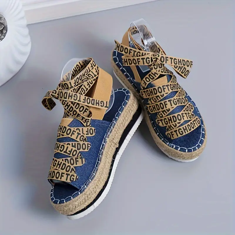 womens letter print platform sandals casual open toe summer shoes comfortable lace up sandals details 2