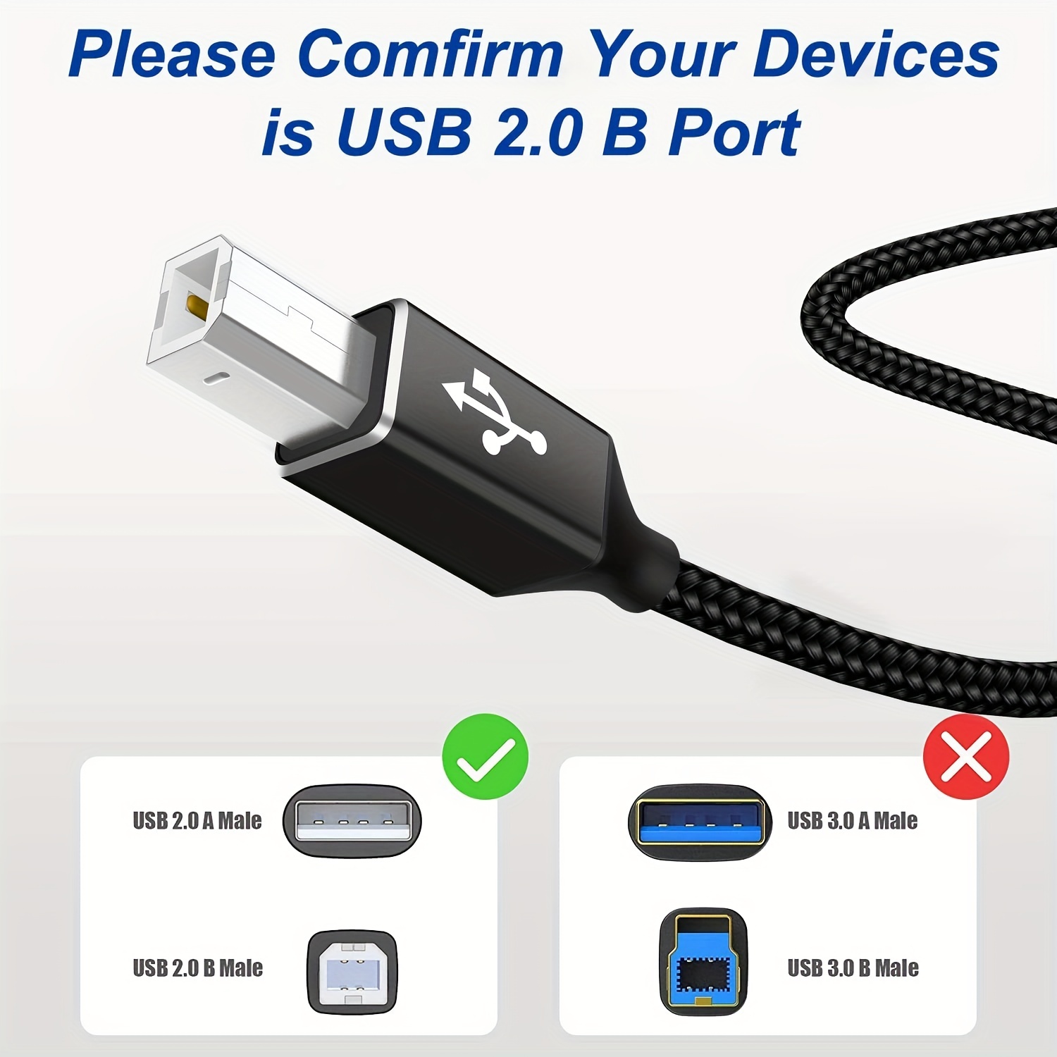 USB Printer Cable A To B Type Male 2.0 Device Cord Brother Dell Epson  Cannon HP