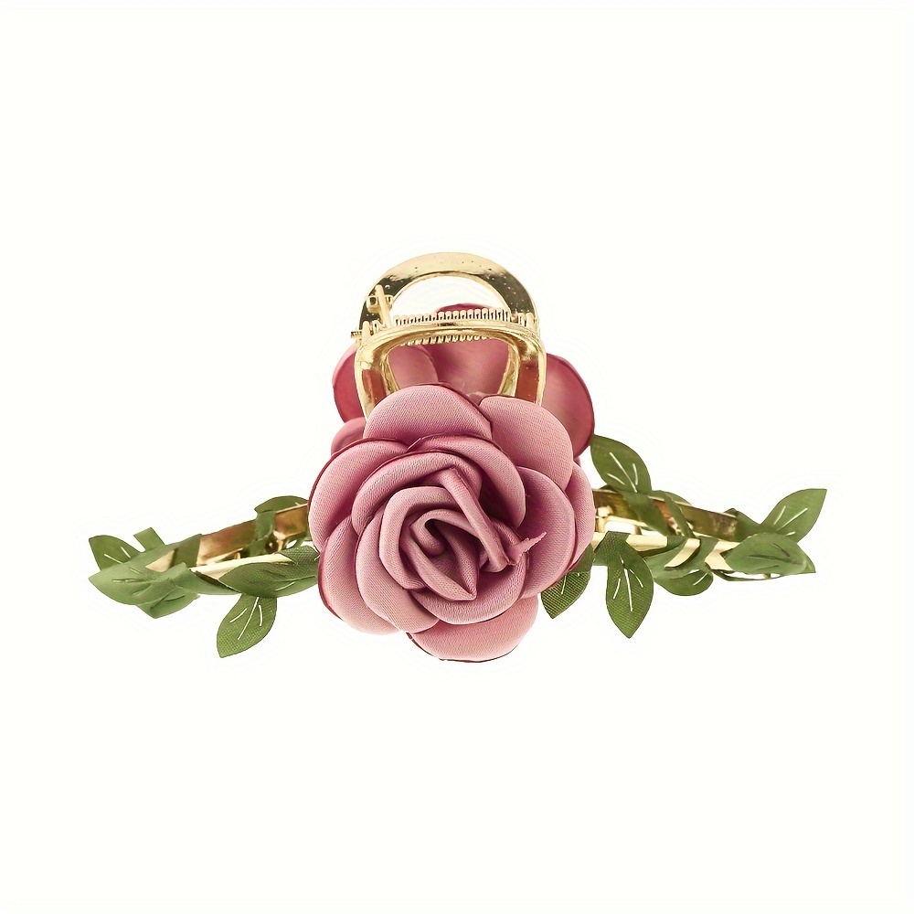 Image of 12cm Rose Flower Hair Clip New Back Of Shark Clip Temperament Versatile Leaf Clip Hair Additions Headdress Fixed Hair Clip