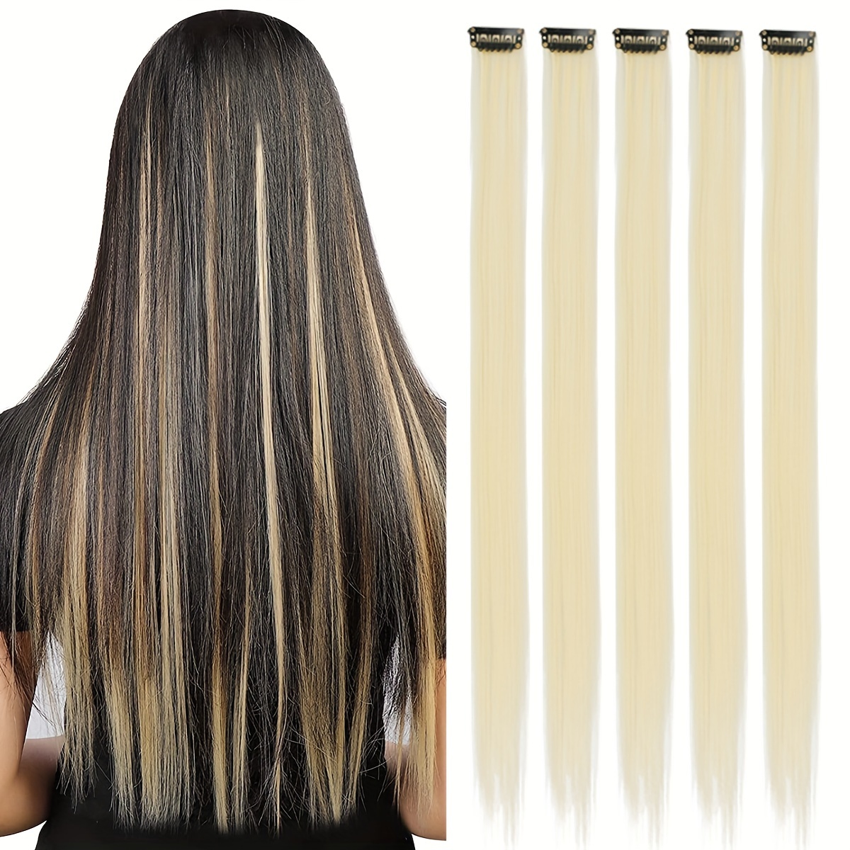 Image of 5pcs 20 Inch Clip In Straight Hair Extensions Wine Emerald Green Yellow Granny Purple Blue Suitable For Women Christmas New Year Cosplay Wear, 's Day