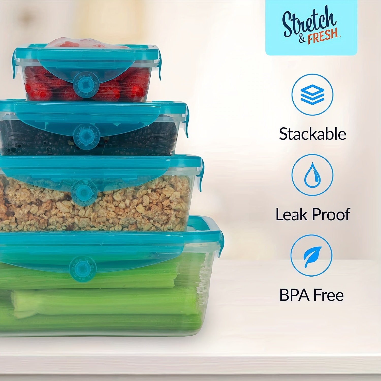 4 Containers & Lids Kitchen Plastic Food Storage Containers Set With  Airtight Lids - Reusable Leftover Lunch Boxes - Leakproof, Freezer And  Microwave Safe (blue)