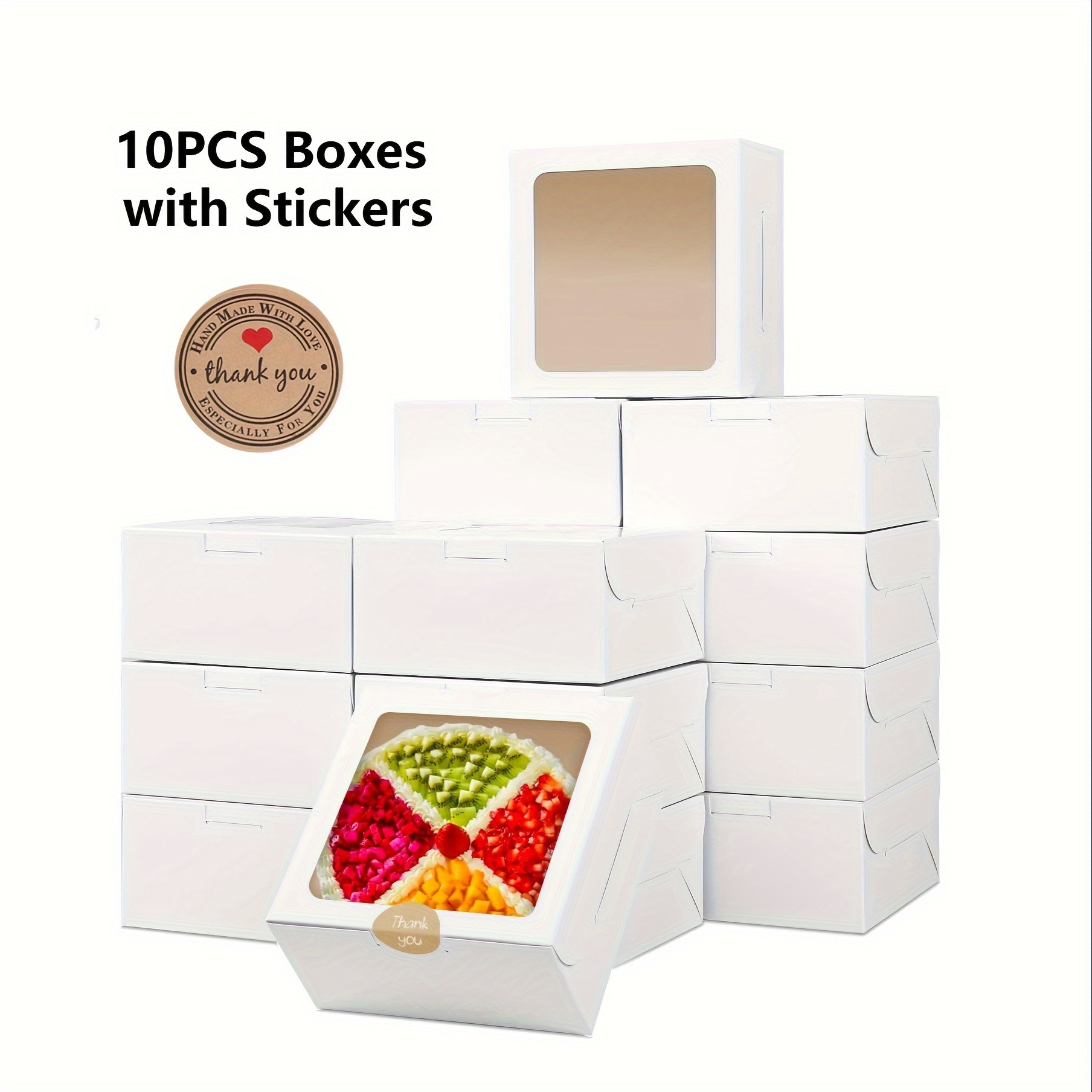 Caja para pasteles (10 x 10 x 5 pulgadas), caja de pastel blanca con  ventana, cajas blancas para tartas, con cajas de pastelería y cajas de  postre, 10