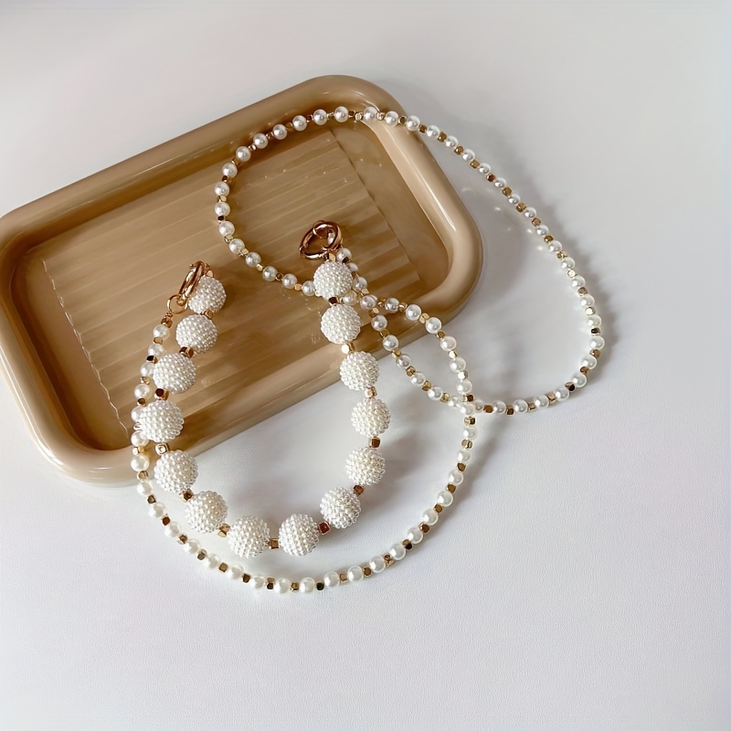 mobile phone lanyard white imitation pearl crossbody long lanyard portable chain pendant suitable for iphone samsung phone keychain headphone case bag camera pendant jewelry gift wristband anti loss rope fashion womens details 5