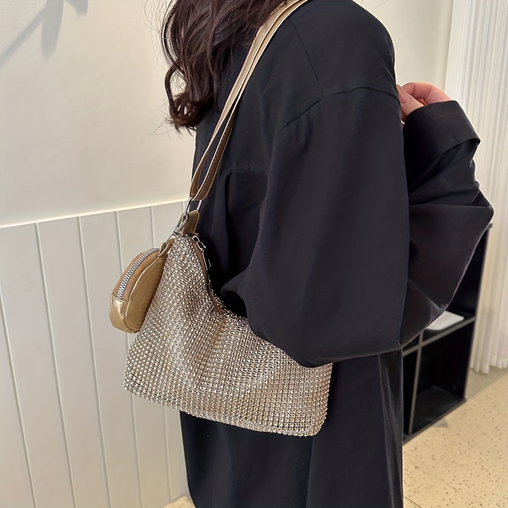 Glitter Rhinestone Shoulder Bag All Match Stylish With Mini Purse