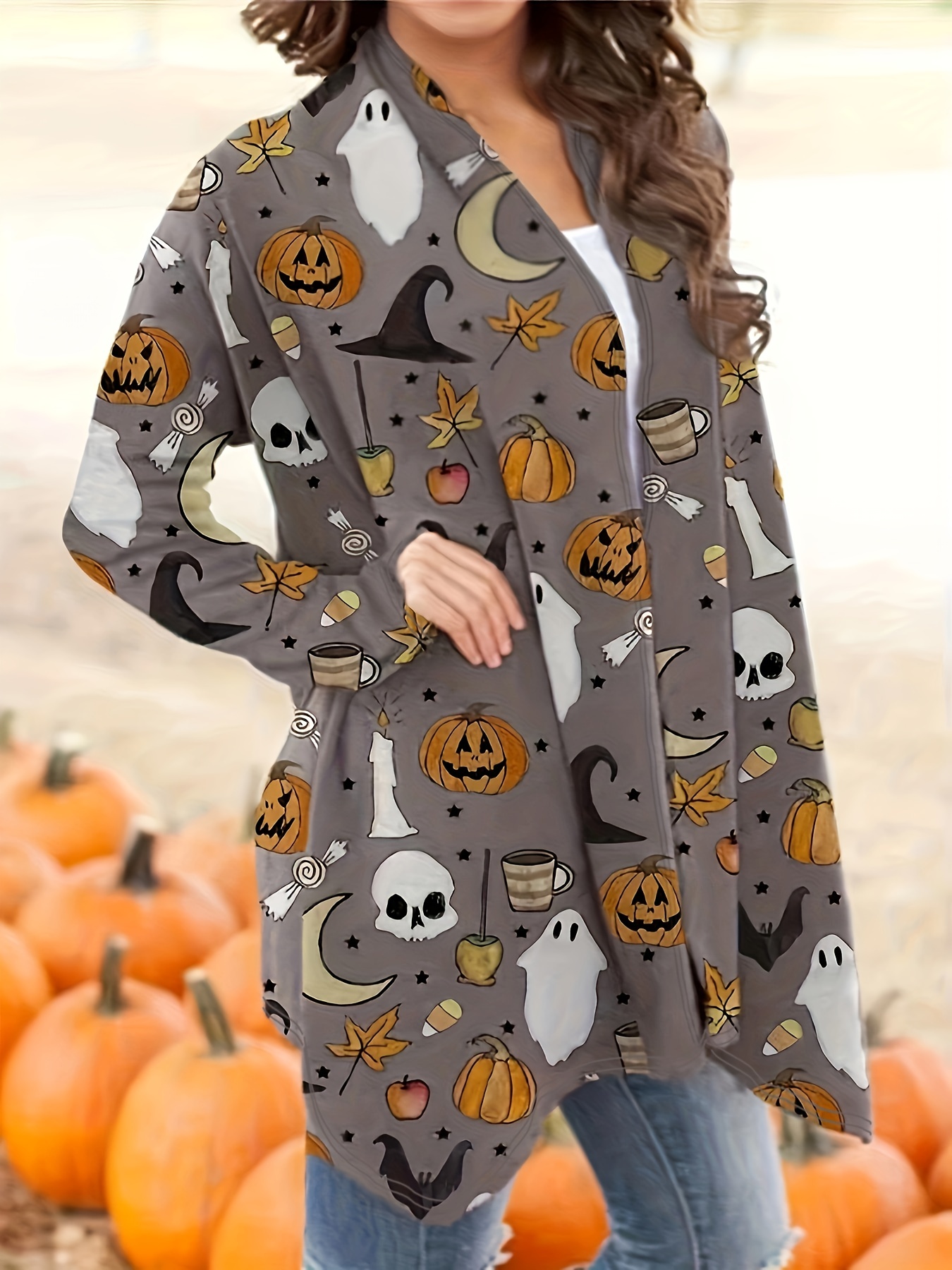 Halloween Cardigan Women's Open Front Graphic Print Long Sleeve