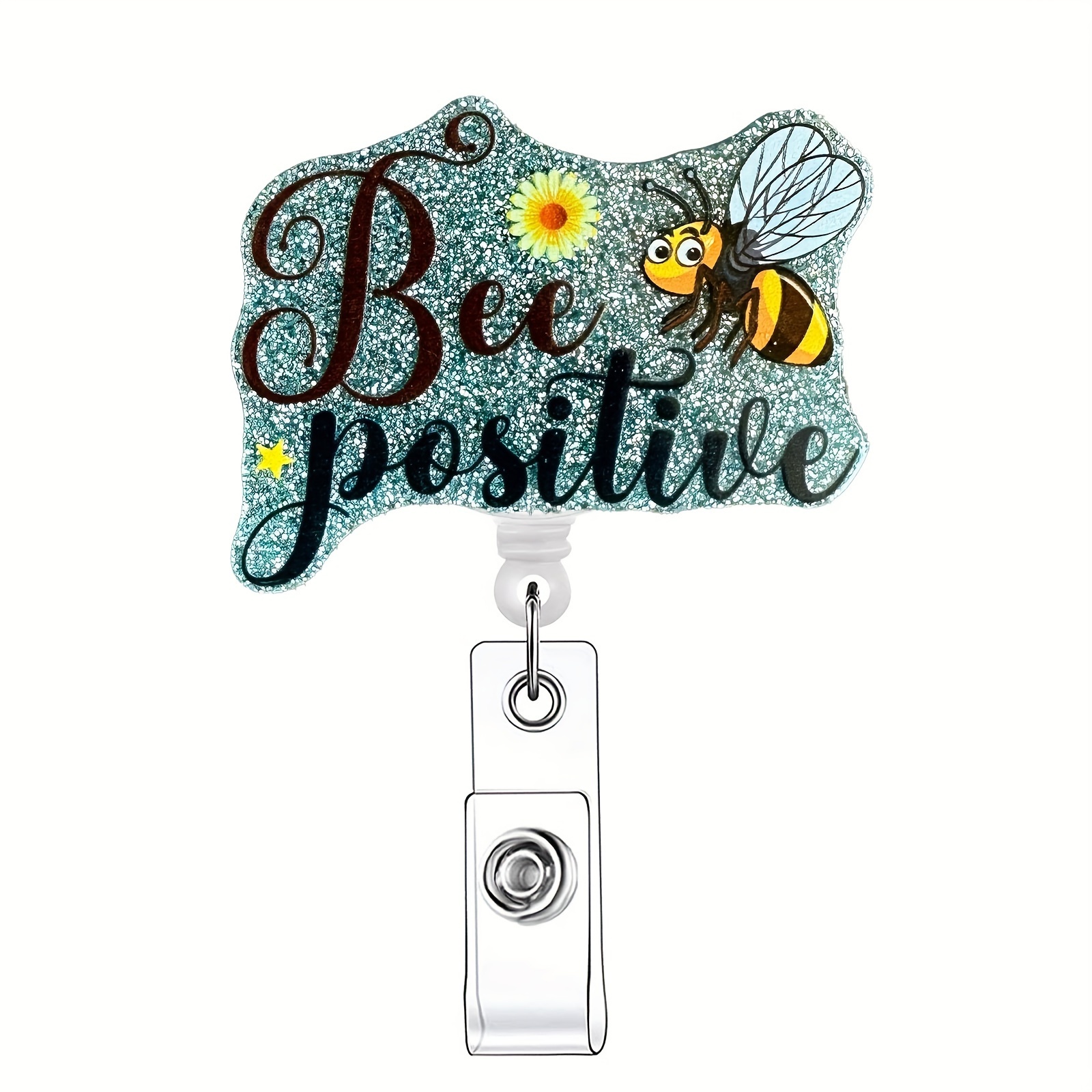 1pc Bee Themed Retractable Badge Reel,Name Badge Holder with ID Clip for Nurse Doctor Volunteer Employee,Cat,Car,Flower,Flowers,Valentine's Day