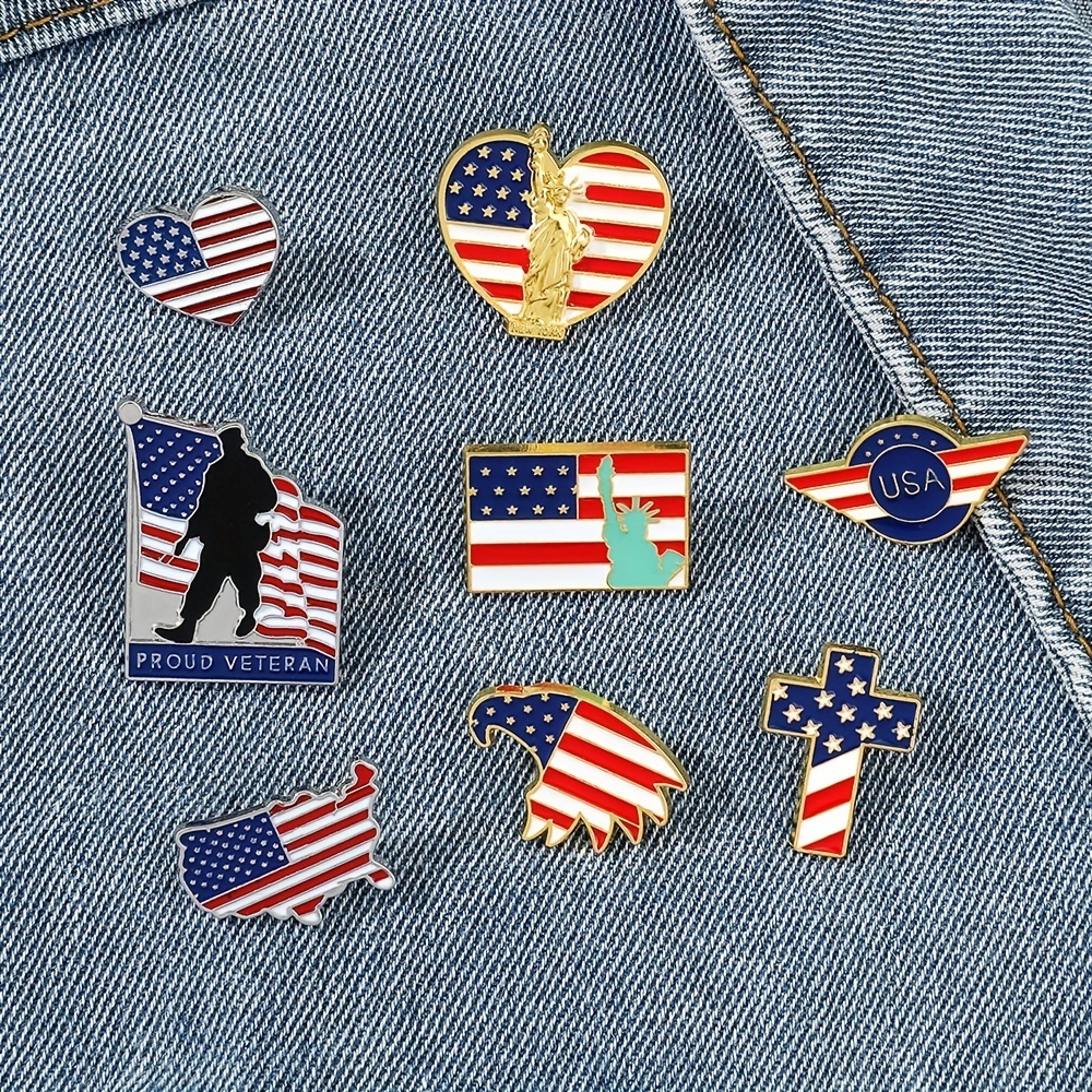 

1pc Creative American Flag Series Brooch Fashion Love National Flag Goddess Statue Enamel Pin Metal Baking Paint Badge Backpack Clothing Accessories