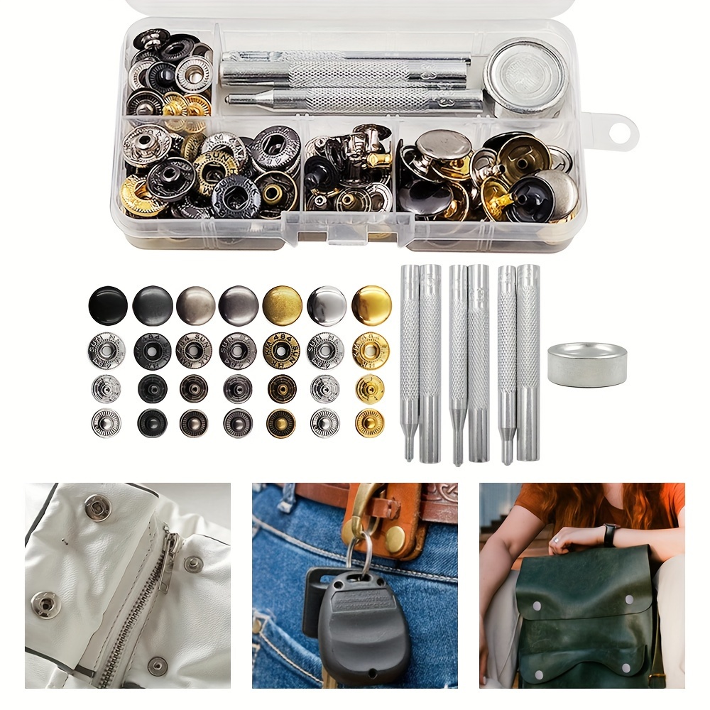 120 Pieces Snap Fasteners Kit Stainless Steel Snap Fasteners 4 Colors For  Jeans, Jackets, Clothes Incl. Heavy Duty Pliers And Punch Hammer