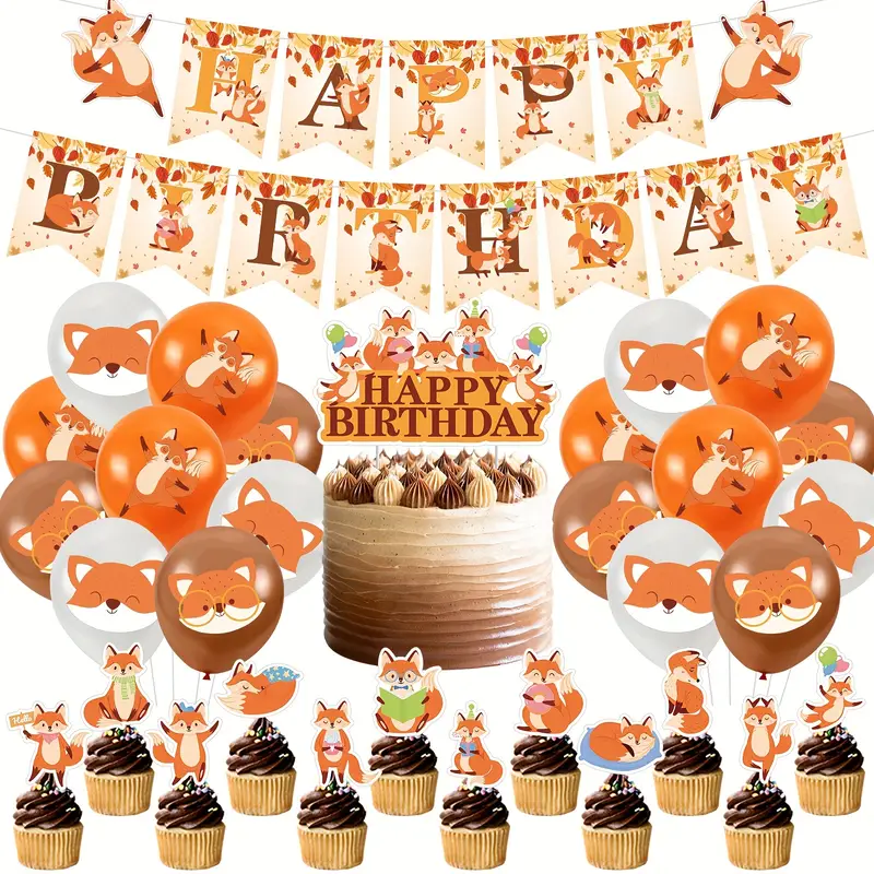 Animal Fox Theme Birthday Party Pull Flag Balloon Topper - Temu