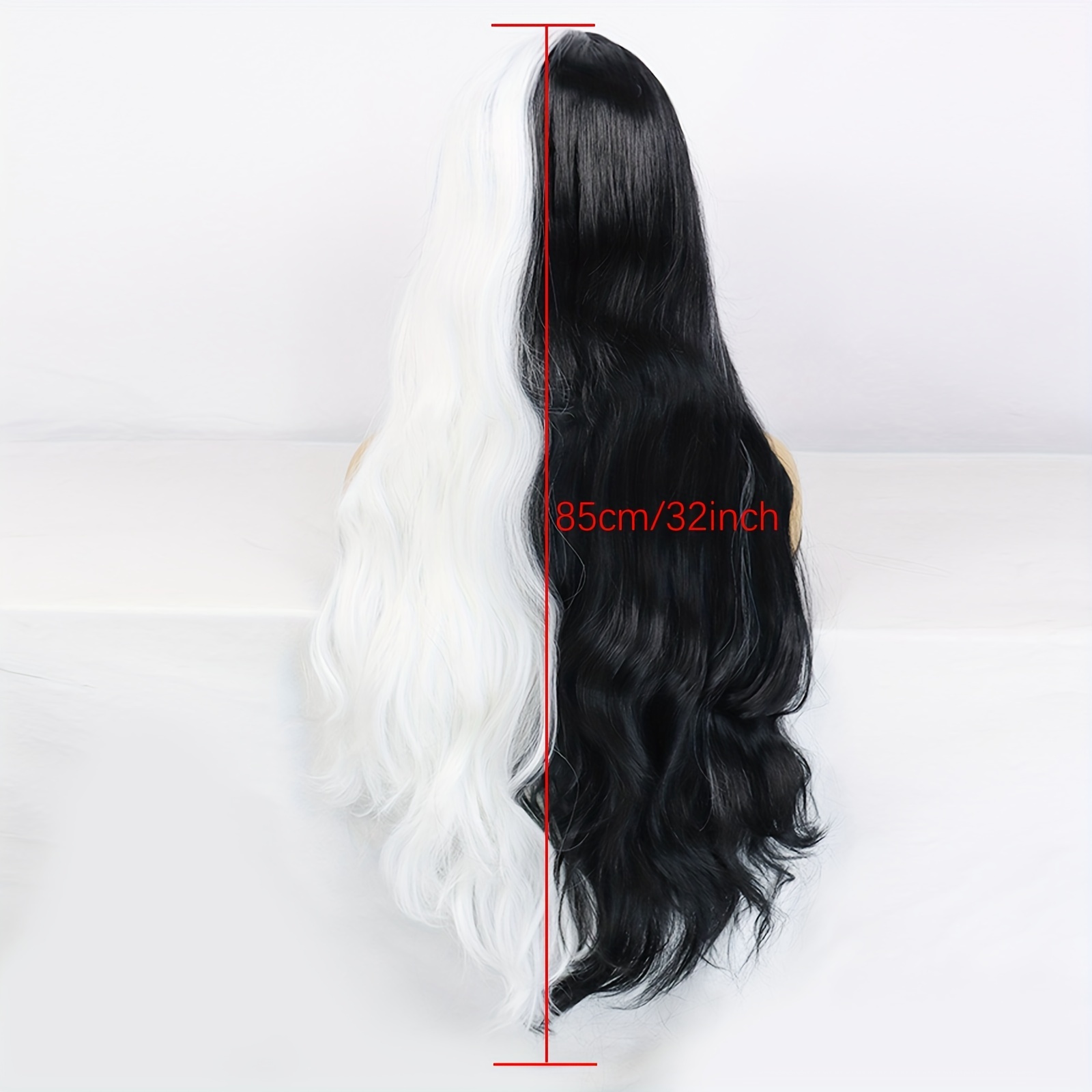 Cosplay Wigs Half White Half Black Long Wavy Hair Wigs Temu