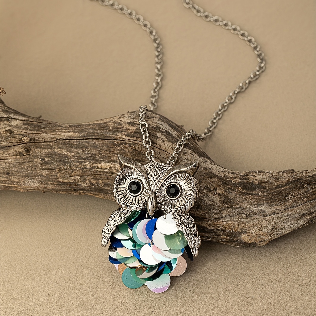 Boho Owl Pendant Long Necklace Vintage Style