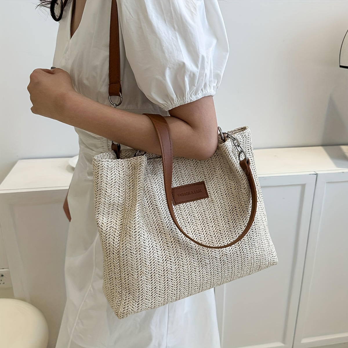 Straw Woven Large Tote Bag Lightweight Shoulder Beach Handbag