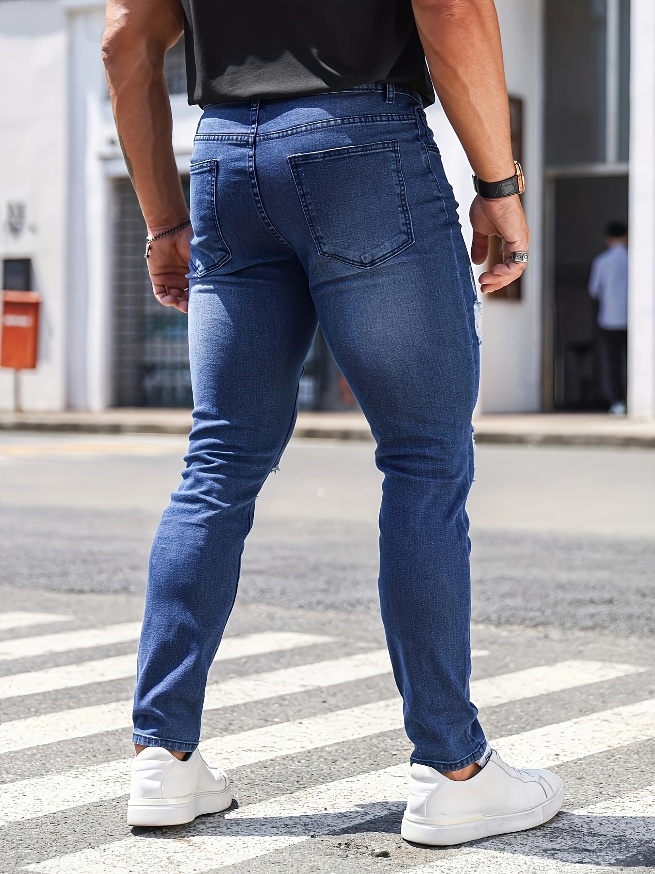 Vaqueros de algod n desgarrados de corte ajustado pantalones informales de estilo callejero para hombres con estiramiento medio y desgastados para