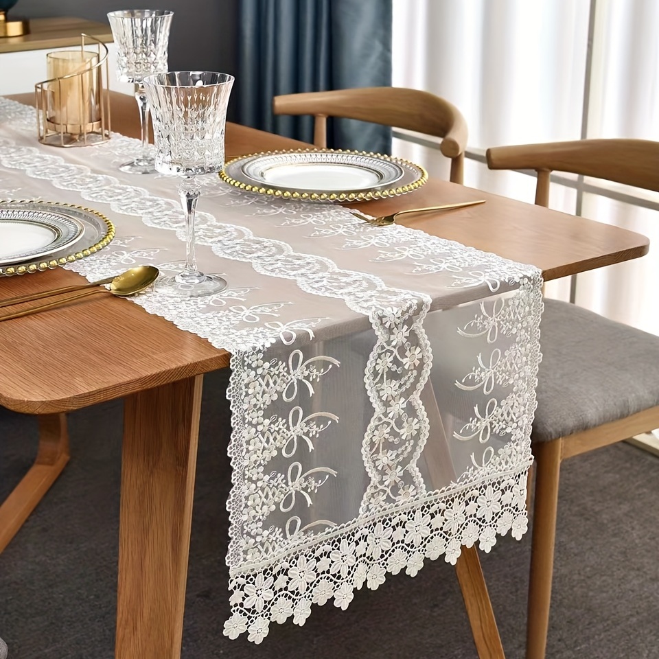 White Lace Table Runner Rectangular Table Dresser for Dining