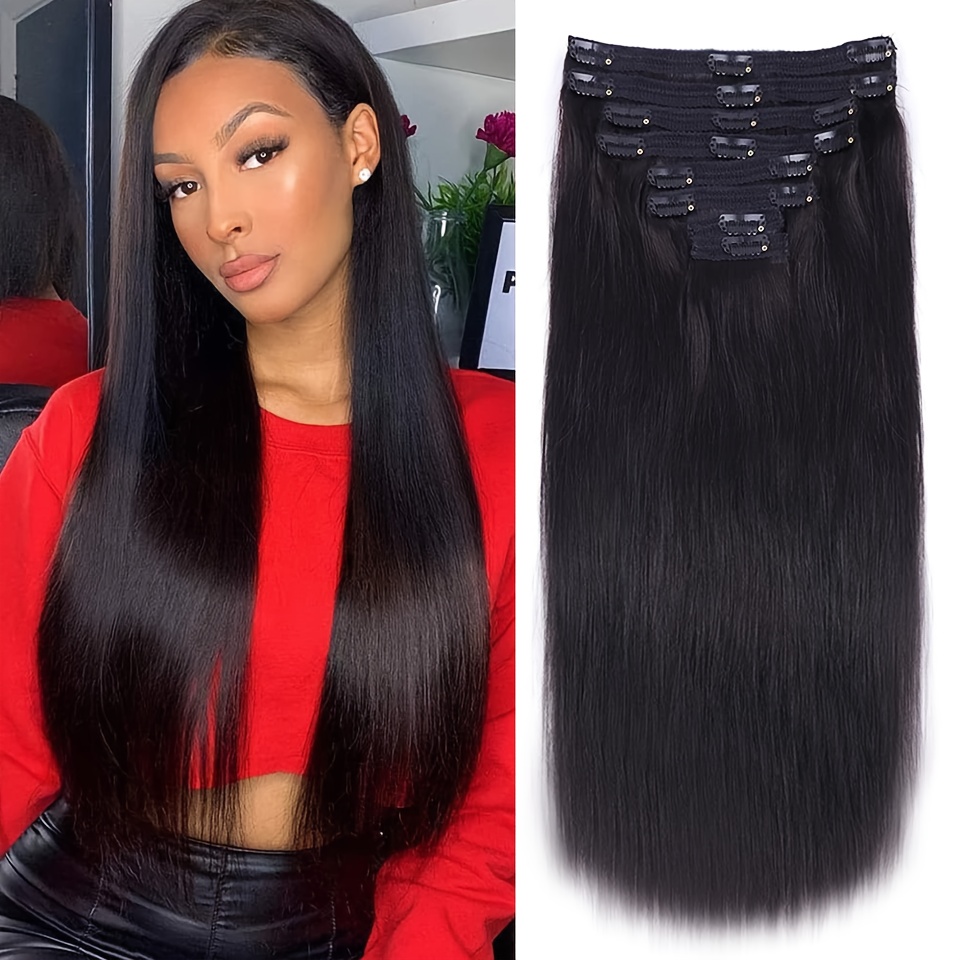 Clip-In One Piece Human Hair Extensions Natural Straight Hair 100% Remy  Human Hair 2 Clips Ins For Women 4-12Inch Natural Black