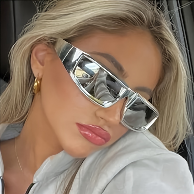 

Y2k Wrap Around Fashion Glasses For Women Men Futuristic Mirrored Fashion Sports Sun Shades For Cycling Beach Party