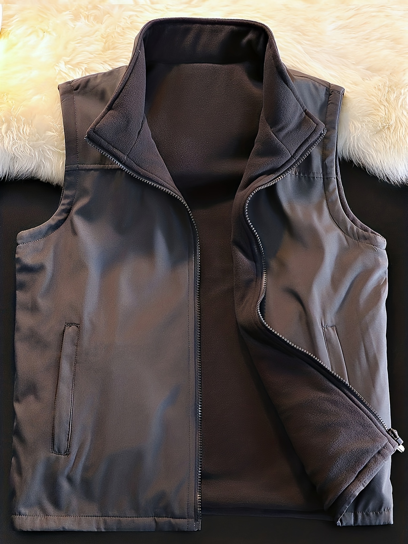 Men's Plain Thermal Casual Polar Fleece Reversible Vest - Temu Canada