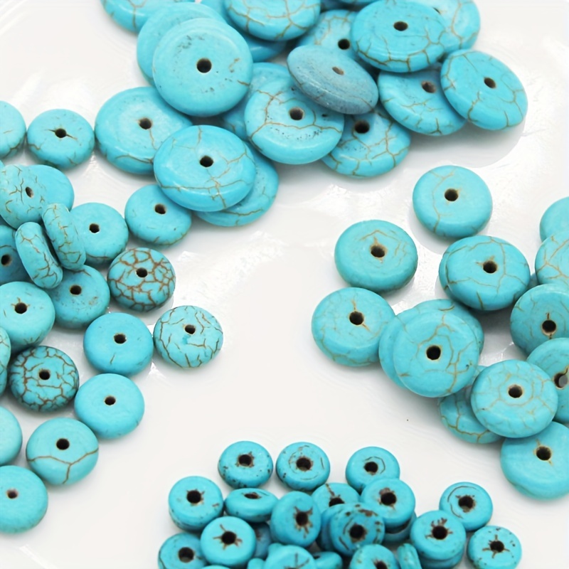 Turquoise 8 x 6mm Round Large-Hole Euro Wood Beads